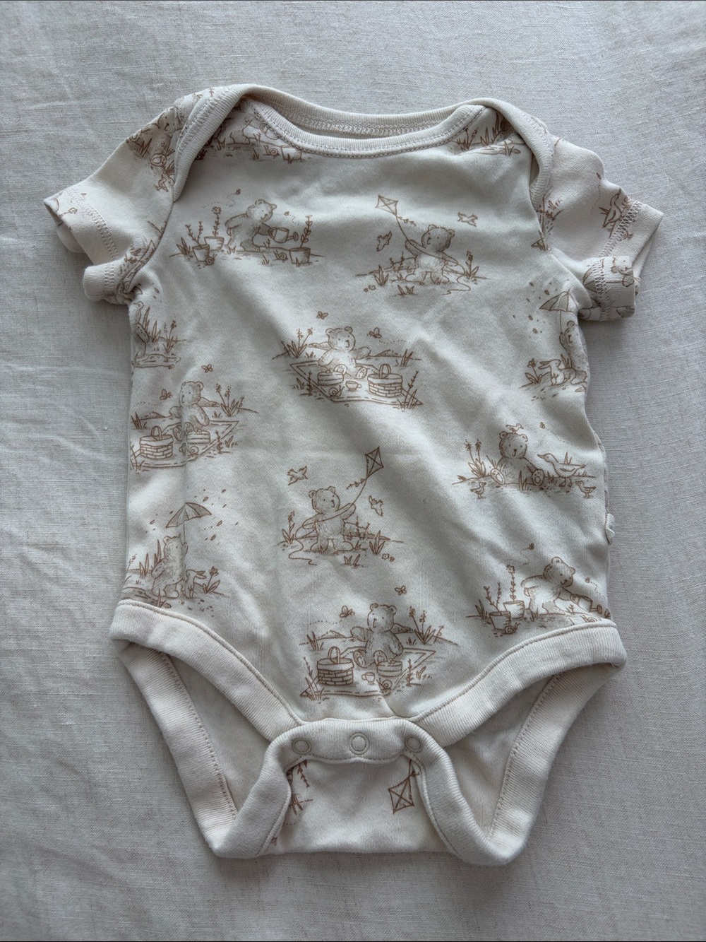 Organic Cotton Baby One-Piece in Cream with Bear Print